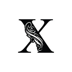 letter X flower  ornament. Vector logo. Monogram alphabet. Beautiful floral capital letters
