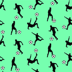 Abstract Hand Drawing Soccer Players and Balls Seamless Vector Pattern Isolated Background