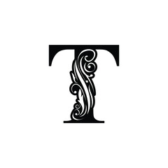 letter T flower  ornament. Vector logo. Monogram alphabet. Beautiful floral capital letters
