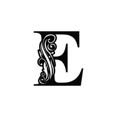 letter E flower  ornament. Vector logo. Monogram alphabet. Beautiful floral capital letters
