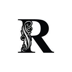 letter R flower  ornament. Vector logo. Monogram alphabet. Beautiful floral capital letters
