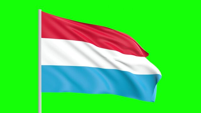 National Flag Of Luxembourg Waving In The Wind on Green Screen With Alpha Matte