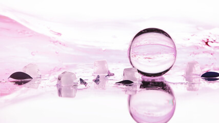 Tools for vision correction. Glasses and lenses with diopters on the background of splashes and...