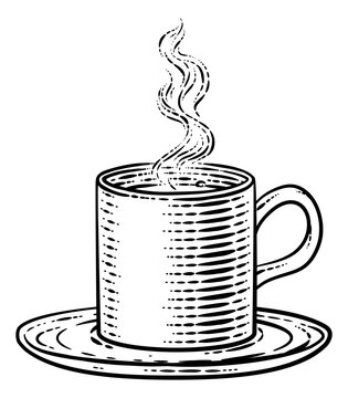Coffee Tea Cup Hot Drink Mug Vintage Retro Etching