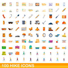 100 hike icons set. Cartoon illustration of 100 hike icons vector set isolated on white background