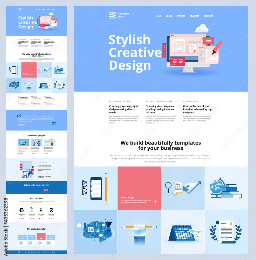 Wall mural one page website design template. vector illustration concept for web design and development on the 