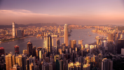 Victoria Harbor Hong Kong at sunset
