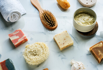Flatlay of spa and beauty products
