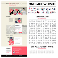 One page website design template. Set of vector illustrations and icons for web design and development. A complete solution for creating a web design.