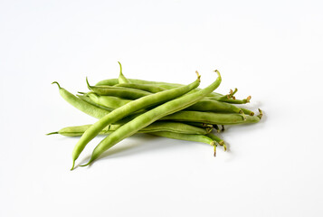 Freshness uncook green bean on white background. Vegetable nature food raw eatable , full with nutrition and vitamin.