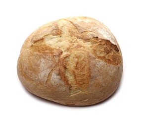 Round wheat bread loaf isolated on white background