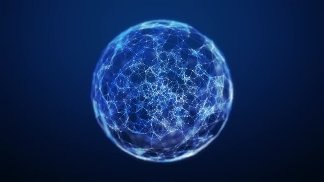 Abstract bright blue plexus sphere background. The appearance and disappearance of the sphere. Abstract plexus sphere for work theme, business or technology. 4k animation