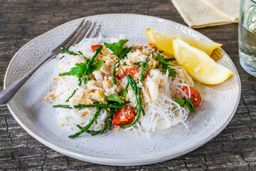 Crab and samphire noodles