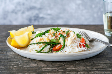 Crab and samphire noodles