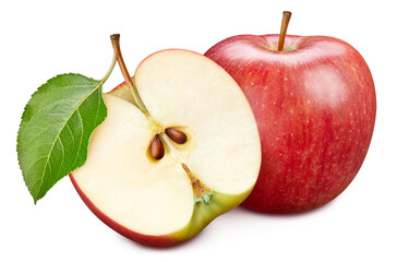 Red apple half isolated on white background
