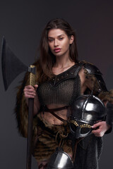 Warlike northern woman with brown hairs and axe