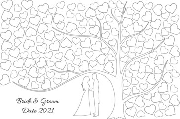 Fototapeta na wymiar Wedding Guest Book template for wooden lazer cutting 150 hearts