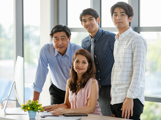 Close up and Portrait wealthy successful Asian business Family looking at camera, smiling...