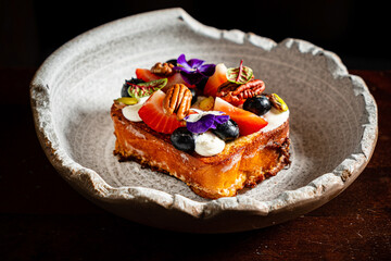 Brioche with butter and fruits