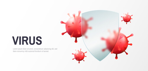 Virus protection concept. Security shield for virus protection. Vector shield on white background. - obrazy, fototapety, plakaty