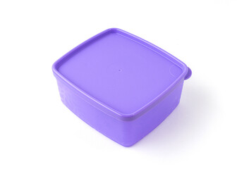 Purple plastic container isolated on white background.