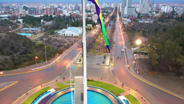 Huge flag of LGBT diversity flies high above the City. A drone captures this wonderful image.