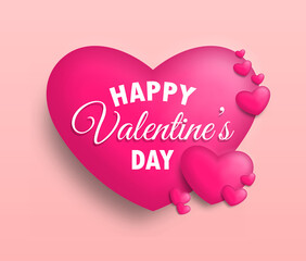 Fototapeta na wymiar Greeting Card Valentines Day With Cute Hearts