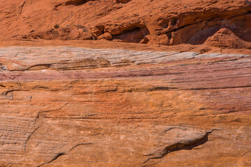 Valley of Fire National Park in Nevada. Orange amazing landscape, stones of different shapes and a fire wave