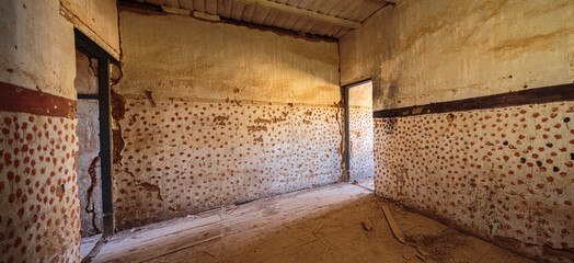 Chacabuco ghosttown in the Atacama desert in the north of Chile: interior of an abandoned house
