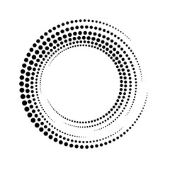 Circle dot spiral. Rotate dots frame. Futuristic ring with effect halftone. Border ripple. Modern abstract fade circle. Semitone arc shape spin round. Circular radial boarder. Swirl patern. Vector 