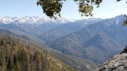 Panoramic view from Moro Rock in Sequoia forest national park, Northern California, USA....