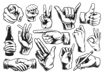 Collection of illustrated hand signs