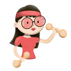 young girl training with dumbbells, illustrations