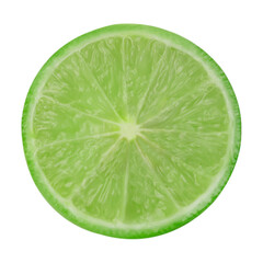 Juicy slice of green lime isolated on white background with clipping paths.