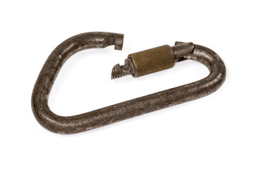 Old steel carabiner with open straight solid screw gate