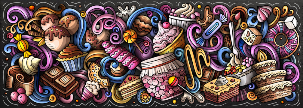 Fototapeta Sweets hand drawn cartoon doodles illustration.