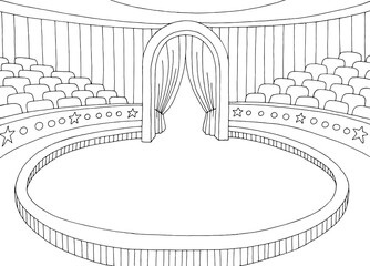 Circus interior graphic black white interior sketch illustration vector