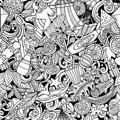 Cartoon doodles Summer seamless pattern.