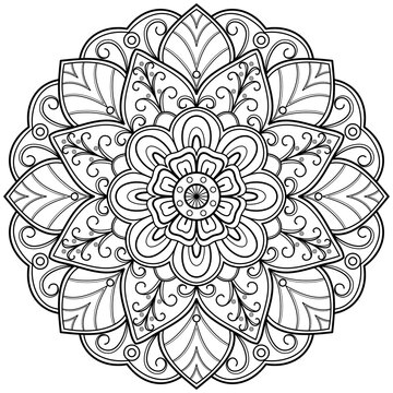 Mandala pattern Coloring book wallpaper design art. tile pattern greeting card sticker lace pattern and tattoo, yoga design. hand drawn mandala illustration. on white background