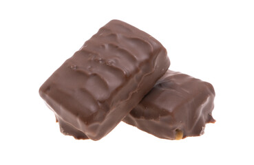 chocolate candies with caramel and nuts isolated