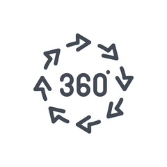 Angle 360 degree line icon. 360 degree view vector outline sign.