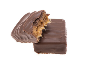 chocolate candies with caramel and nuts isolated