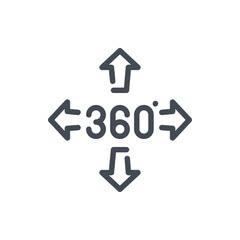 Angle 360 degree line icon. 360 degree view vector outline sign.