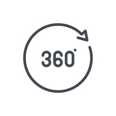 Angle 360 degree line icon. 360 degree view vector outline sign.