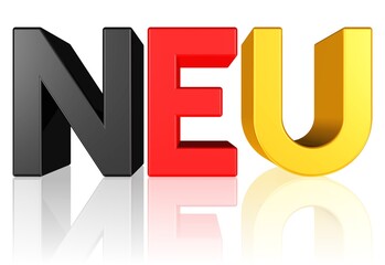 Schriftzug NEU in den Farben der deutschen Flagge