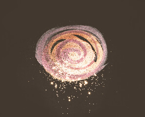 Naklejka premium Glitter on abstract golden and pink watercolor stains on black background for your design