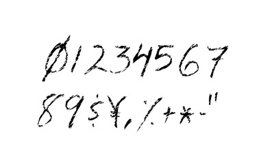 Chalked vector grunge numbers illustration set.