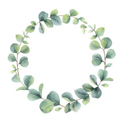 Watercolor vector wreath with eucalyptus branches and leaves. © ElenaMedvedeva
