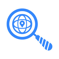 World location search icon. Blue color vector graphics.