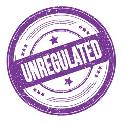UNREGULATED text on violet indigo round grungy stamp.